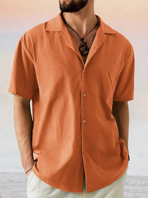 Breathable Cotton Linen Lapel Shirt Shirts coofandy Orange M 