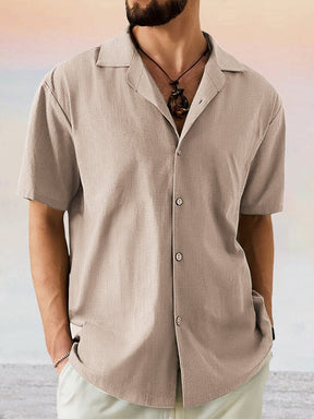 Breathable Cotton Linen Lapel Shirt Shirts coofandy Khaki M 