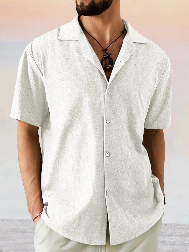 Breathable Cotton Linen Lapel Shirt Shirts coofandy White M 