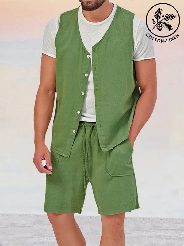 Casual Cotton Linen Vest Sets Sets coofandy Army Green M 