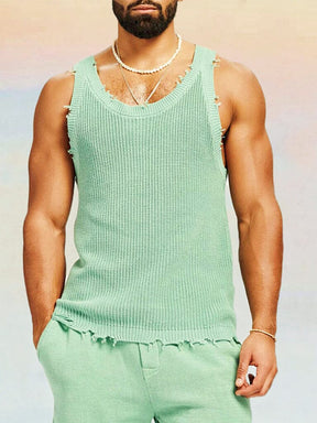 Casual Breathable Knit Tank Top Sports Set coofandy Light Green S 