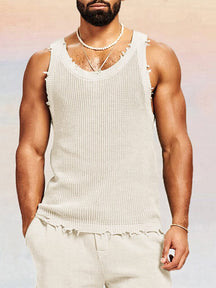 Casual Breathable Knit Tank Top Sports Set coofandy White S 