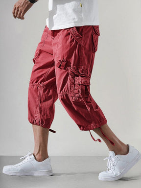 Stylish 100% Cotton Cargo Shorts Shorts coofandy 3/4 Capri-Red S 