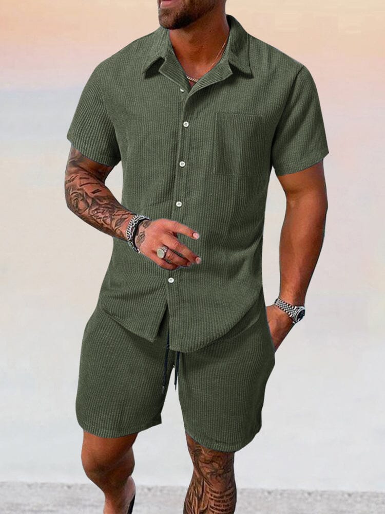 Casual Corduroy Shirt Set Sports Set coofandy Army Green S 