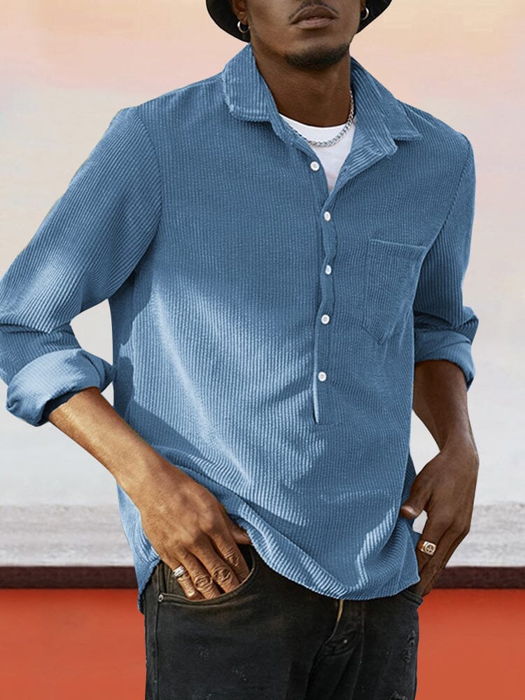 Casual Corduroy Button Shirt Shirts coofandy Blue S 