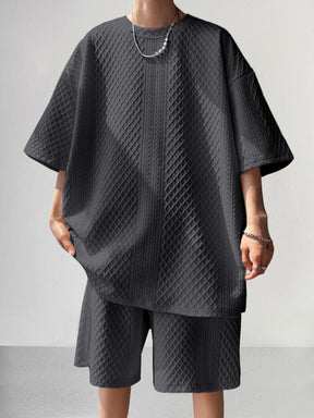 Premium Loose T-shirt Set Sets coofandy Black M 