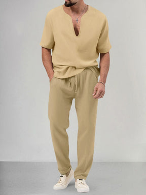 Cozy Cotton Linen Shirt Set Sets coofandystore Khaki S 