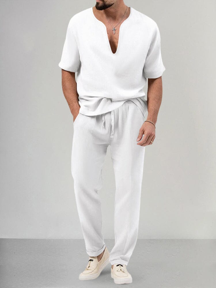 Cozy Cotton Linen Shirt Set Sets coofandystore White S 
