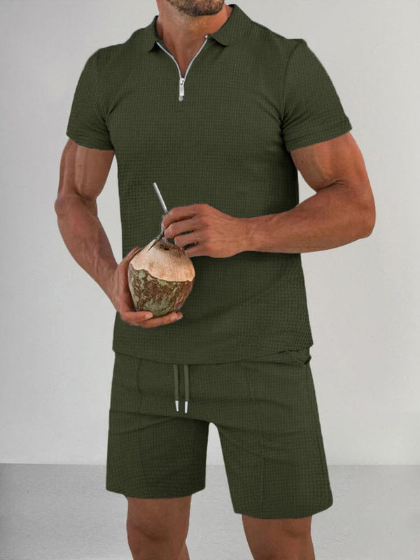 Breathable Waffle Polo Shirt Sets Sets coofandystore Army Green M 