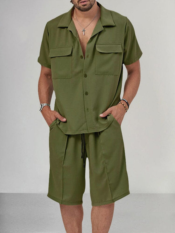 Casual Breathable Shirt Set Sets coofandystore Army Green M 