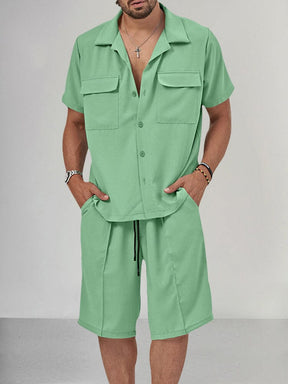 Casual Breathable Shirt Set Sets coofandystore Green S 
