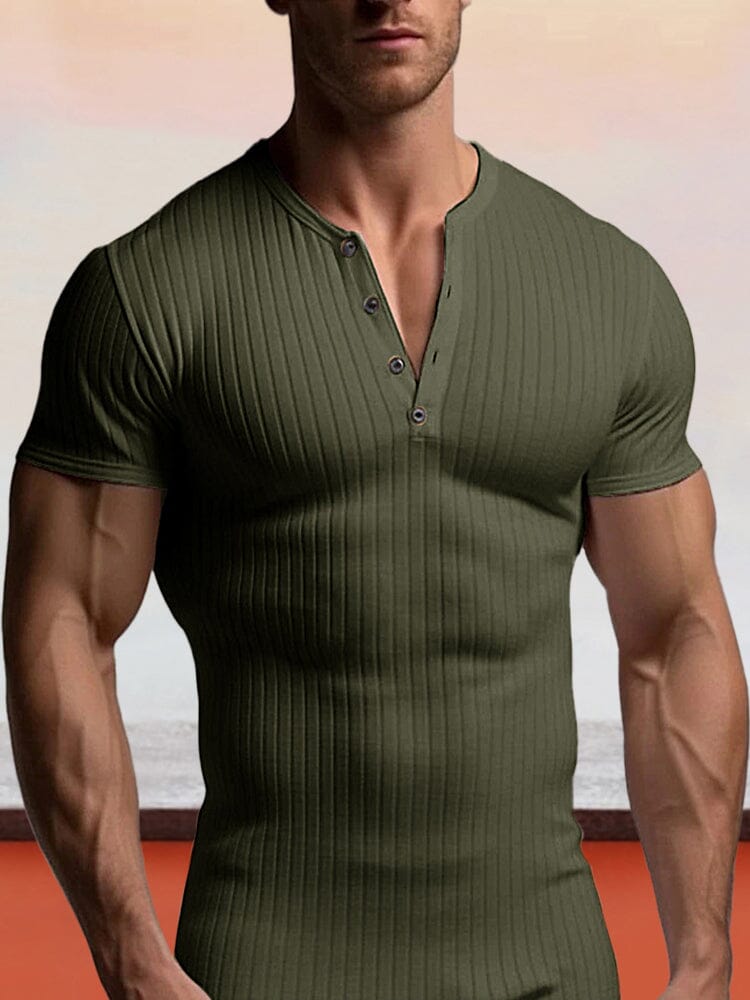 Breathable Stretchy Henley Shirt T-shirt coofandy Army Green S 