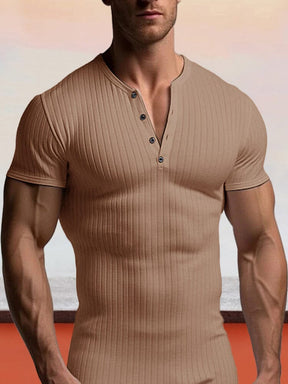 Breathable Stretchy Henley Shirt T-shirt coofandy Khaki S 