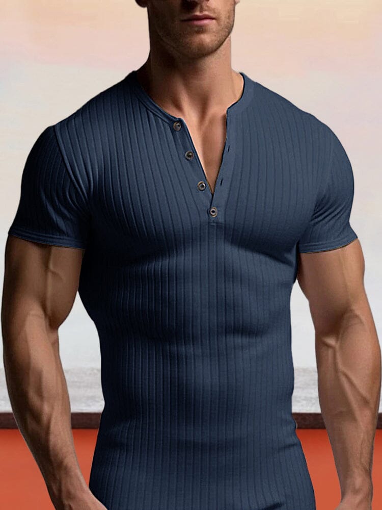Breathable Stretchy Henley Shirt T-shirt coofandy Navy Blue S 