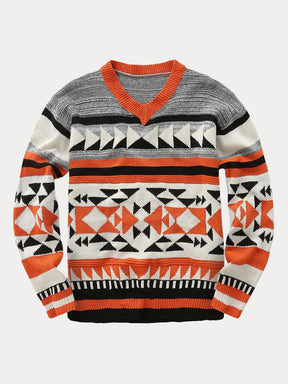 Casual Geometric Splicing Sweater
