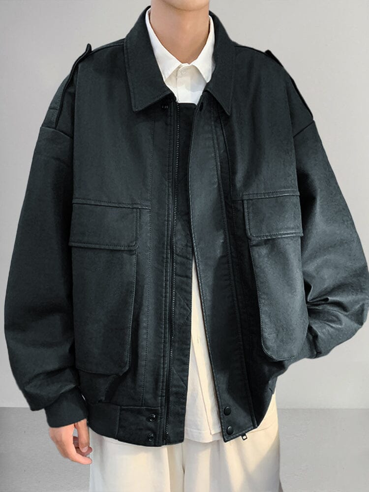 Stylish Loose Leather Jacket Jackets coofandystore Black M 
