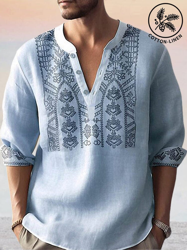 Unique Graphic Cotton Linen Top Shirts coofandystore Blue S 