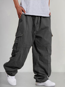 Loose 100% Cotton Cargo Pants Pants coofandy Dark Grey S 