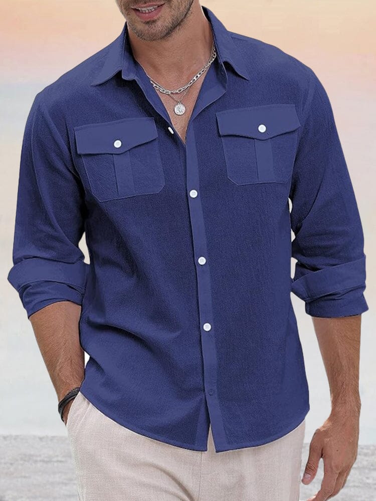 Classic Fit Solid Shirt Shirts coofandy Navy Blue M 