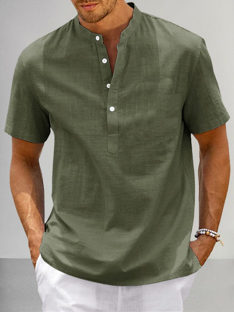 Casual Cotton Linen Henley Shirt Shirts coofandy Army Green S 