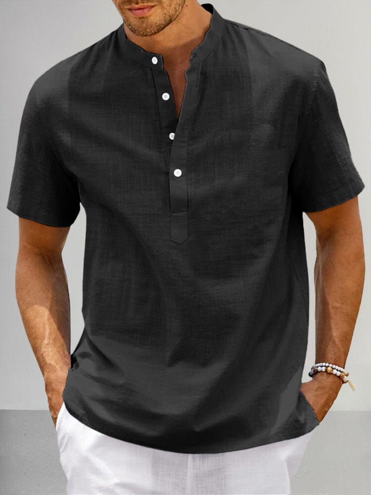 Casual Cotton Linen Henley Shirt Shirts coofandy Black S 