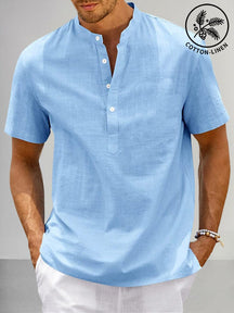 Casual Cotton Linen Henley Shirt Shirts coofandy Clear Blue S 