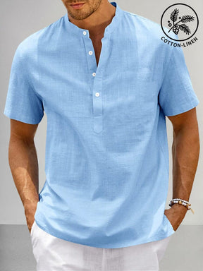 Casual Cotton Linen Henley Shirt Shirts coofandy Clear Blue S 