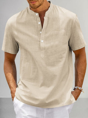 Casual Cotton Linen Henley Shirt Shirts coofandy Light Khaki S 