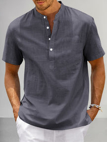Casual Cotton Linen Henley Shirt Shirts coofandy Grey S 