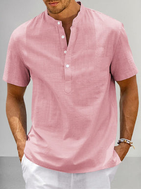 Casual Cotton Linen Henley Shirt Shirts coofandy Pink S 
