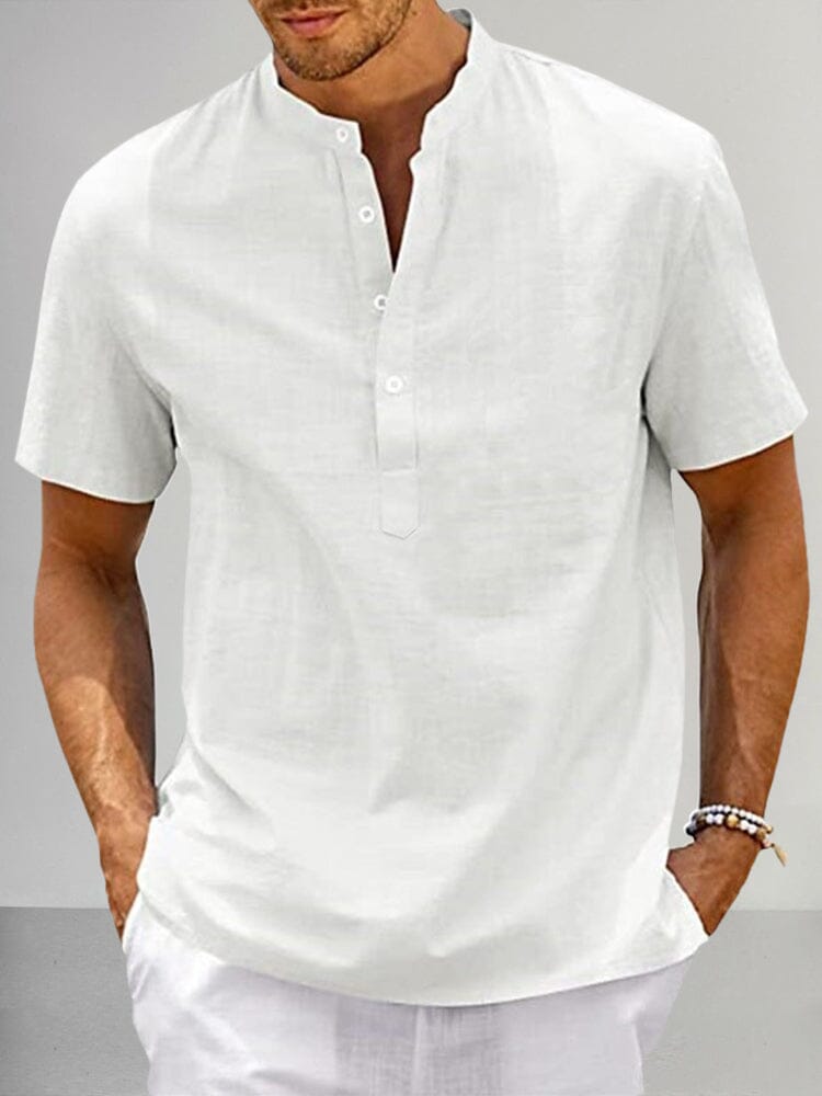 Casual Cotton Linen Henley Shirt Shirts coofandy White S 