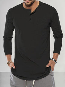 Premium Basic Henley Shirt T-shirt coofandy Black M 