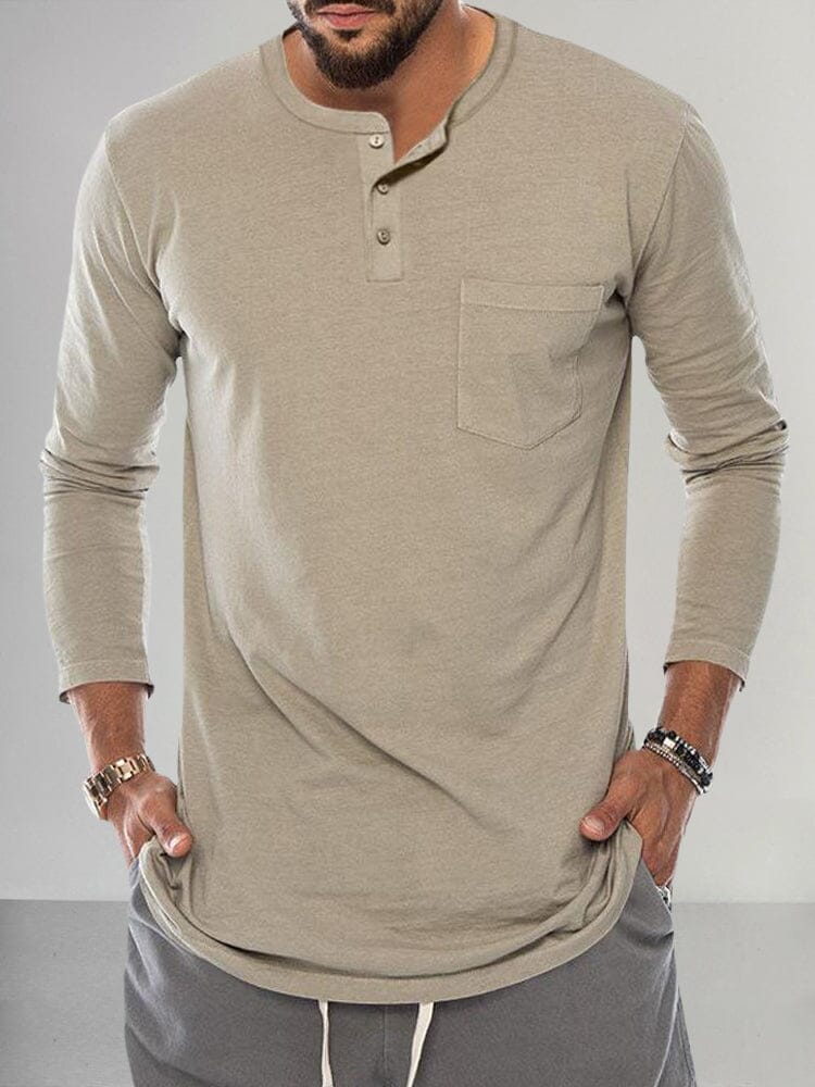Premium Basic Henley Shirt T-shirt coofandy Khaki M 
