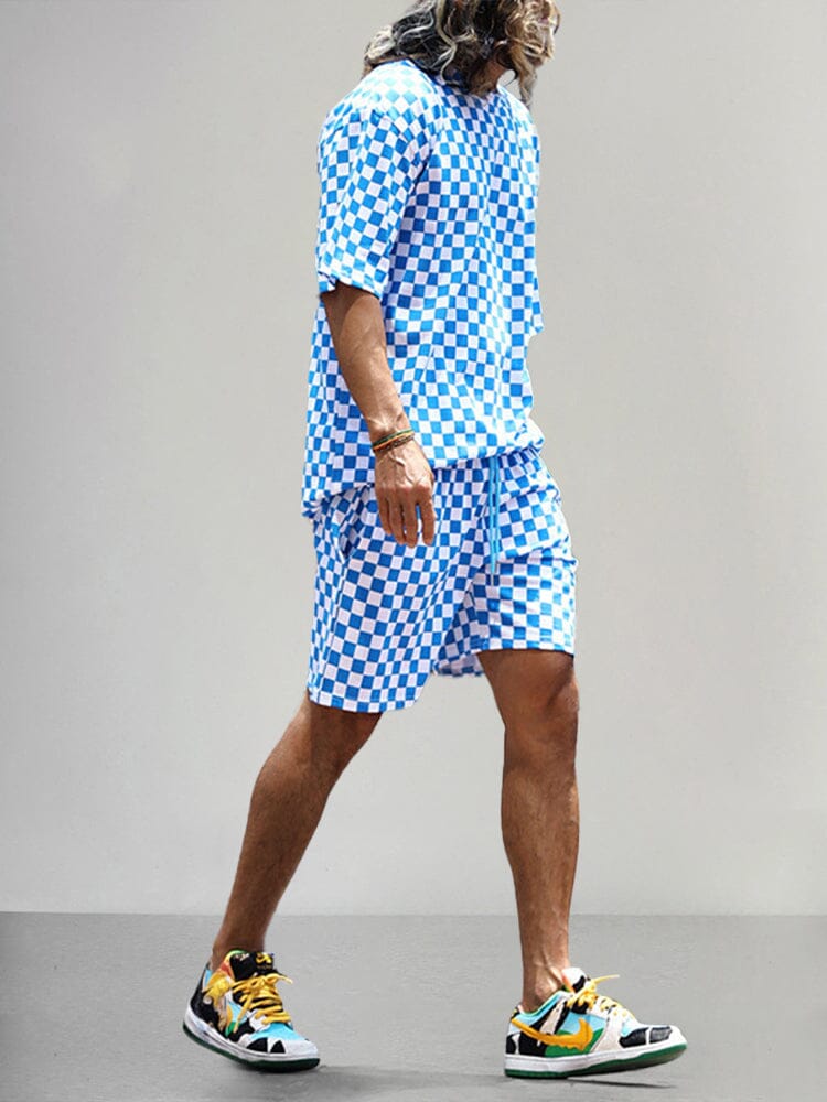 Stylish Checker Print T-shirt Sets Sets coofandy 