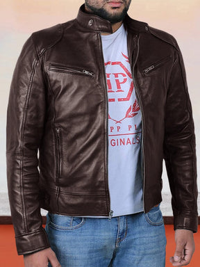 Stylish Soft Leather Jacket Jackets coofandy Brown XL 