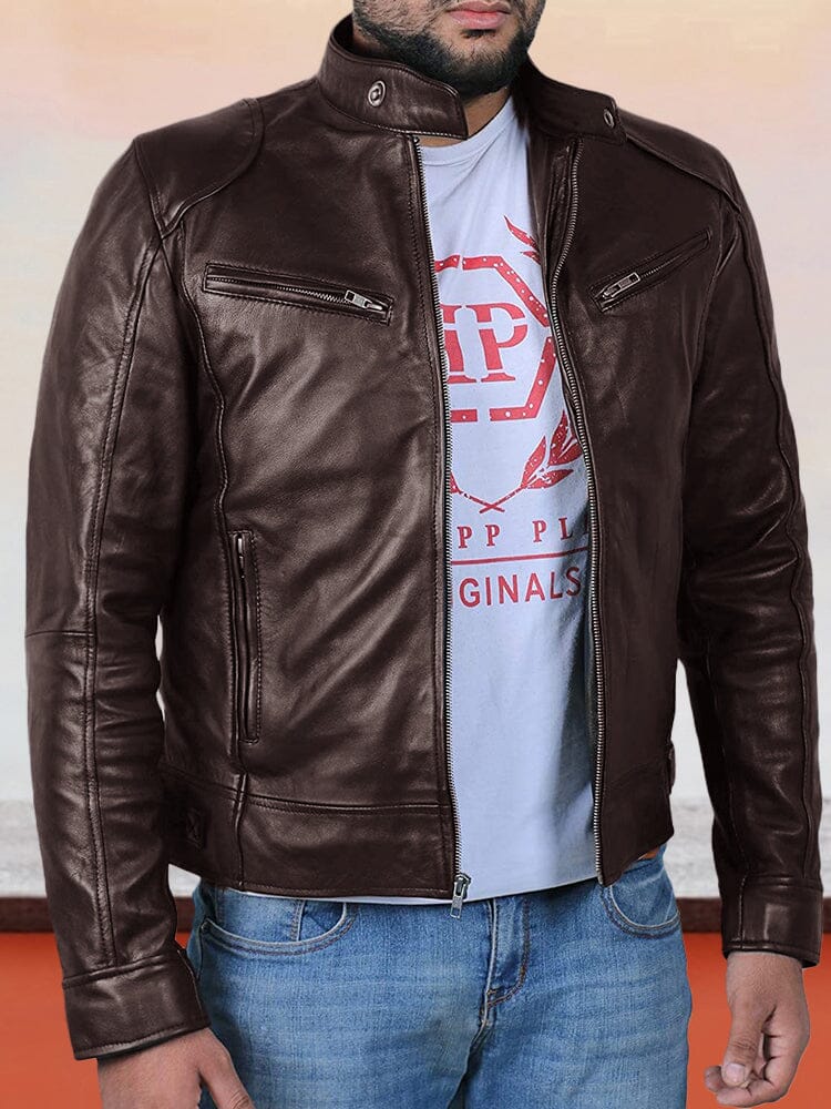 Stylish Soft Leather Jacket Jackets coofandy Brown XL 