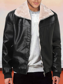 Soft Fleece Leather Jacket Jackets coofandy Black XL 