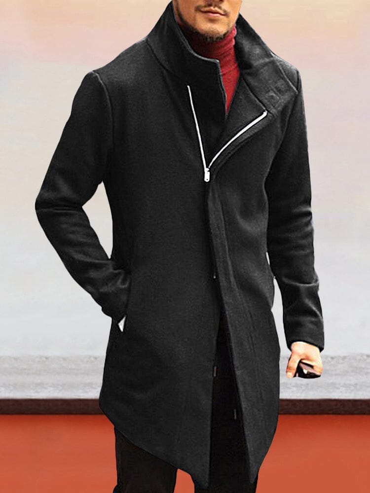 Stylish Zipper Tweed Coat Coat coofandystore Black S 
