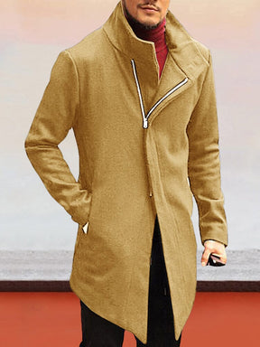 Stylish Zipper Tweed Coat Coat coofandystore Khaki S 