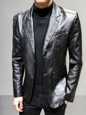 Stylish Classic Leather Blazer Blazer coofandy Black S 