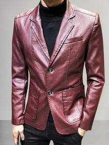 Stylish Classic Leather Blazer Blazer coofandy Wine Red S 