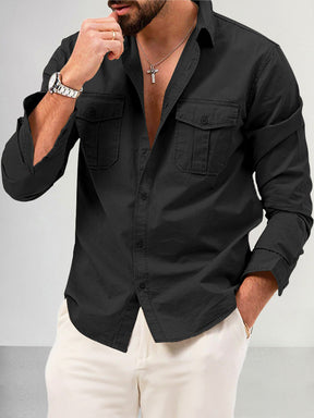 Casual Double Pockets Solid Shirt