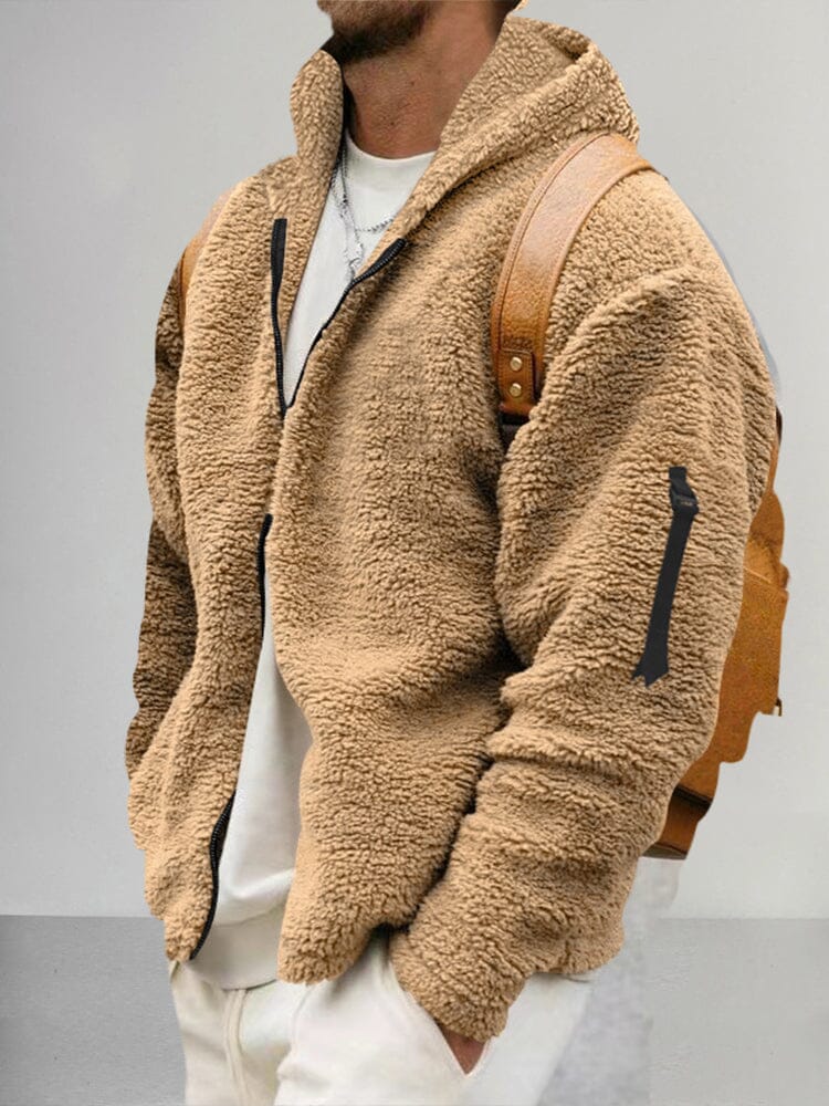 Thermal Fleece Hooded Jacket Jackets coofandy Khaki S 