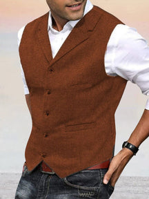 Herringbone Tweed Suit Vest Vest coofandy Brown XS 