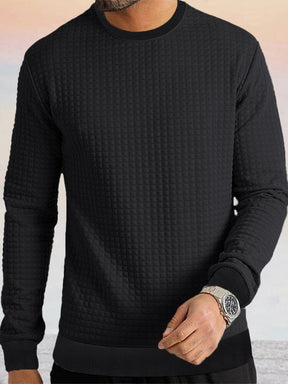Casual Plaid Textured Sweatshirt Hoodies coofandy Black S 