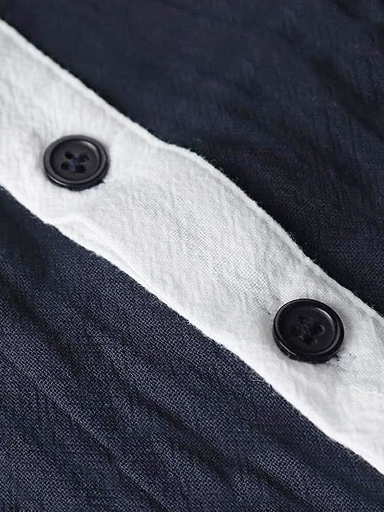 Splicing Cotton Linen Henley Shirt