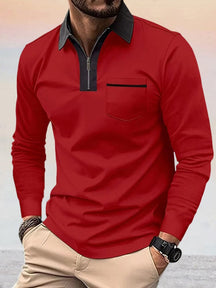 Casual Color Spliced Polo Shirt Polos coofandy Red S 