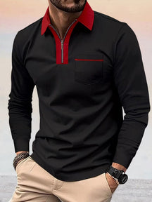 Casual Color Spliced Polo Shirt Polos coofandy Black/Red S 