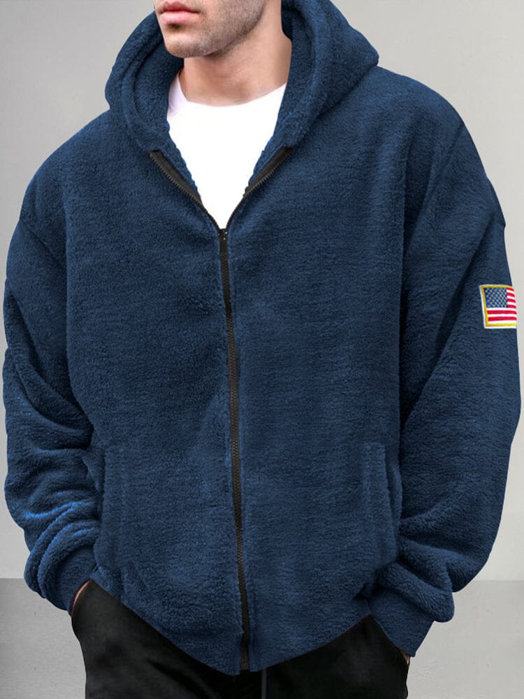 Casual Thick Fleece Hooded Outerwear Jackets coofandy Navy Blue S 