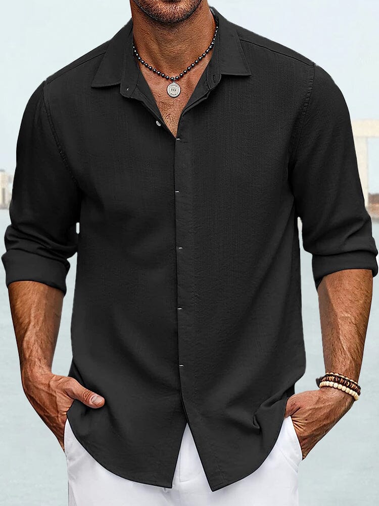 Classic Fit Simple Cotton Linen Shirt Shirts coofandy Black M 